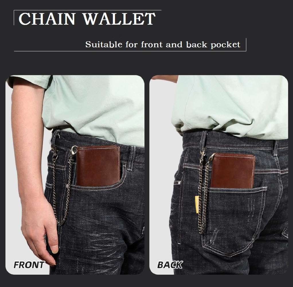 Niaiu Holder for AirTag Men's Wallet Genuine Leather Purse RFID Blocking Bifold with Anti-Theft Chain,Brown with Gift Box (Brown)