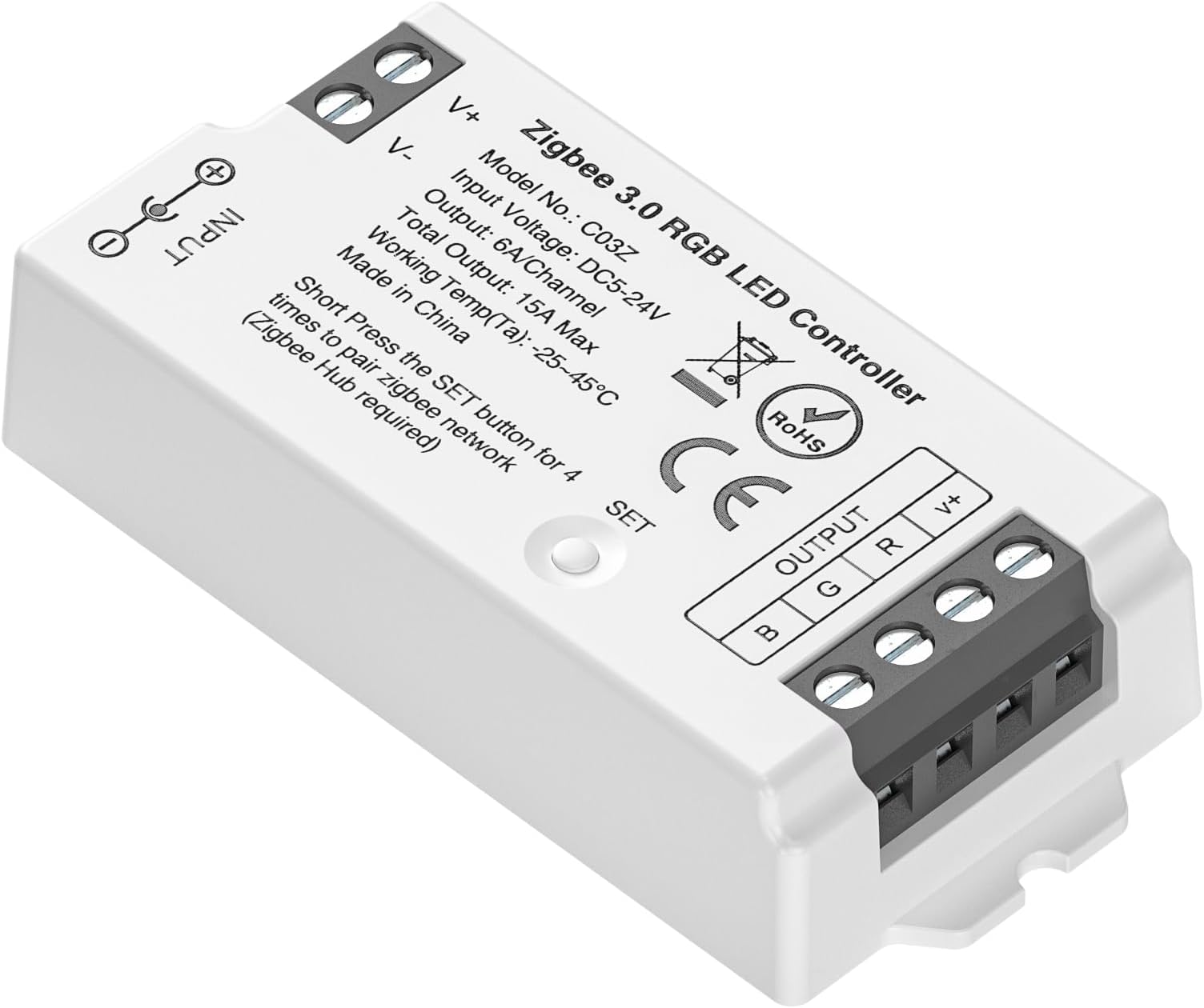 BTF-LIGHTING Tuya Zigbee 3.0 C03Z LED Controller Support RGB 4 pin (+V R G B) PWM FCOB COB SMD Light Strip Compatible with Echo Plus/4th Gen Philip Gateway DC5V/DC12V/DC24V Max 15A