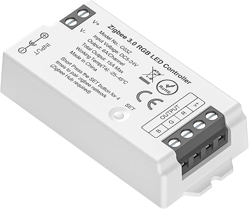 BTF-LIGHTING Tuya Zigbee 3.0 C03Z Controlador compatible con RGB Color 4 pines (+V R G B) PWM Bombilla LED compatible con Echo Plus4 generación Tuya