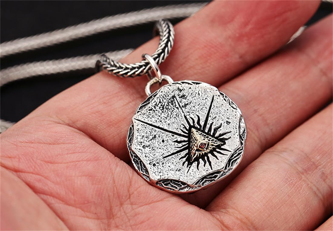 S925 Srebrny Naszyjnik Oko Boga Wisiorek, MęSki Wisiorek Oko Boga W Stylu Vintage,Silver,Single Pendant