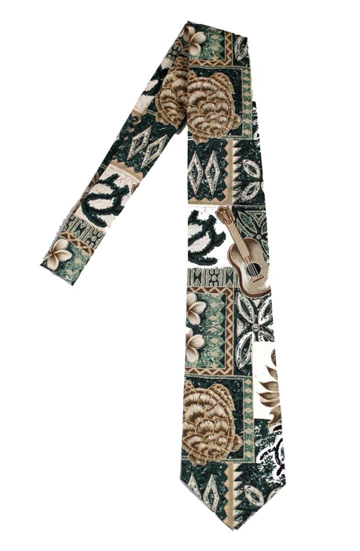 Hawaii Neckties - Green Tapa