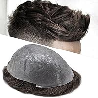 Vista 50 de Tupé para hombre, línea capilar natural, color gris, sistema de cabello humano real para hombres, postizo marrón con bucle en V para hombres, 8 x