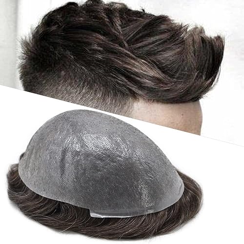 Miniatura 183 de Mens Toupee Real Human Hair Piece 0.06mm Ultra Thin Skin Toupee V-loop Natural Looking Hair Pieces For Men Hair Replacement System8x10-90% light