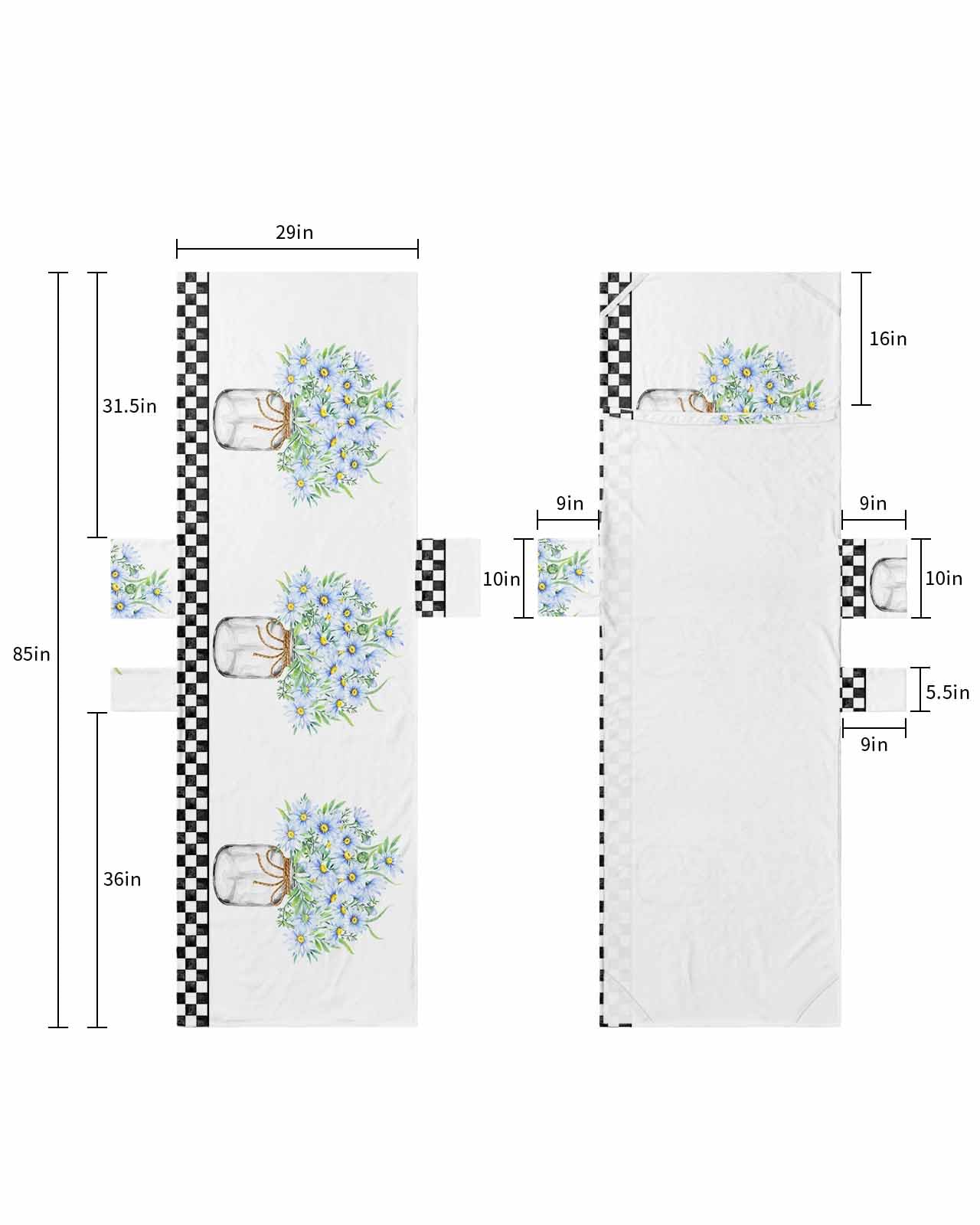 Blue Daisy Floral, Beach Lounge Chair Towel Cover, Soft Chaise Lounge Towel with Side Pockets Patio Pool Chairs Cover for Beach/Pool Sunbathing 29x85 White Black Checkered Spring Floral Summer