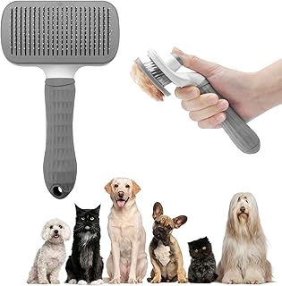 Dog Brush, Cat Brush, Pet Brush for Short Hair, Long Hair, TNSLAND Dog Hair Brush, Pet Hair Brush, Self-Cleaning Fur Brush, Dogs, Cats, Pet Grooming Brush, Comb for Removing Undercoat product image