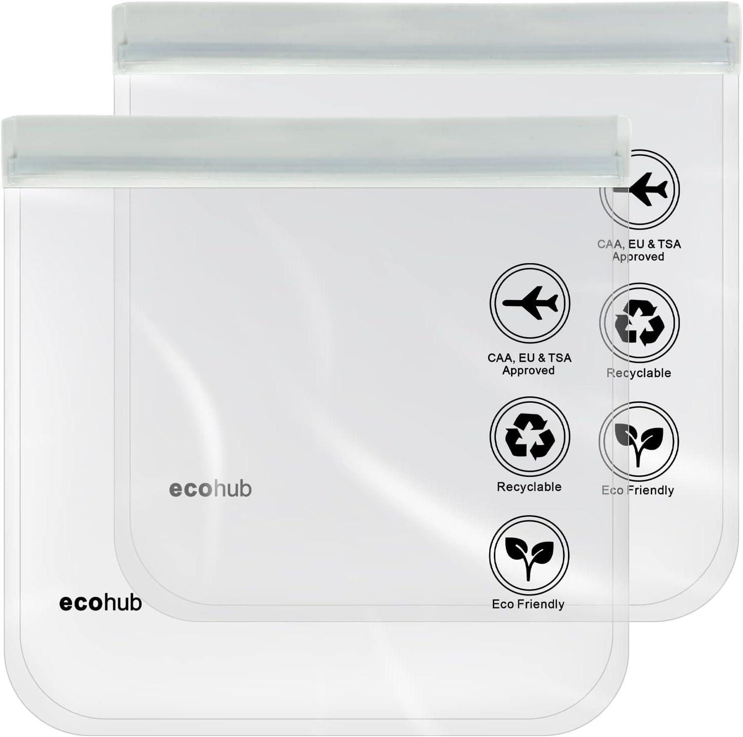 ECOHUBClear TSA Approved Toiletry Bag 2 Pack 3-1-1 Compliant Quart Size Travel Toiletry Bag TSA Liquid Bag Travel Essentials Clear Travel Bags for Toiletries for Women Men (2pcs Grey)