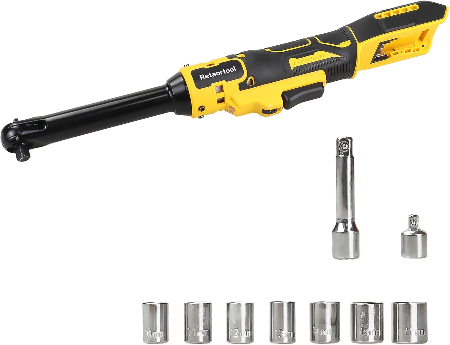 3/8" Extended Cordless Ratchet Wrench for Dewalt 20V Battery, 75 ft-lbs Electric Wrench with 1/4" Adapters, 7CS Sockets, 3" Extension Bar, Extended 6-inch Long Neck (Not Battery Included)