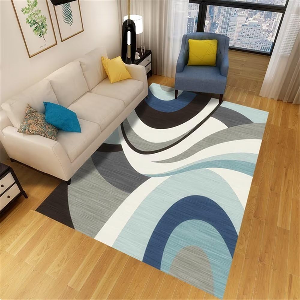 Tapis chambre bleu abstrait pour réveiller la décoration de votre salon moderne en douceur