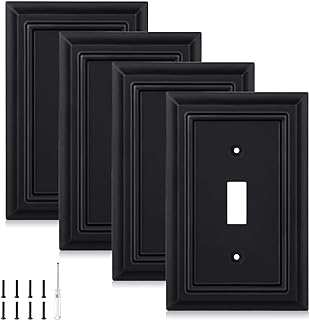Matte Black Decorative Outlet Covers Wall Plates, Bamboo Fiber Light Switch Covers, Natural Material Electric Receptacle Switch Plate Outlet Cover of various styles (1 Gang Toggle 4 Pack)