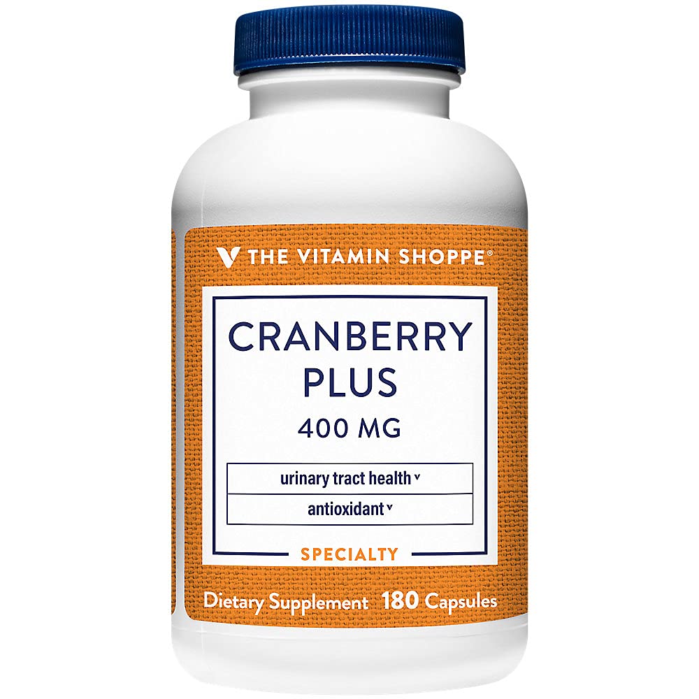 The Vitamin Shoppe Cranberry Plus 400MG, Natural Antioxidant Supplement that Supports Urinary Tract Health (180 Capsules)