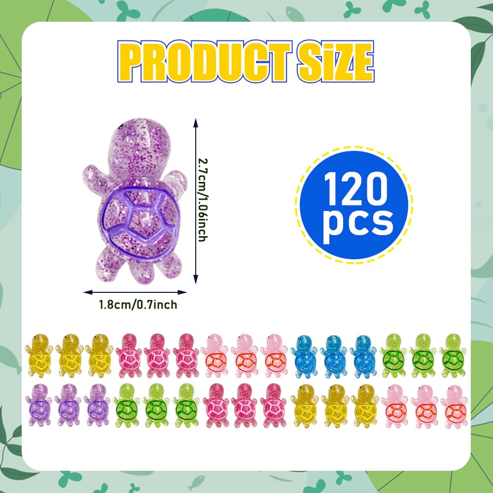 AWEELON 120PCS Glitter Mini Resin Turtles - Glow In The Dark, 6 Colors, For Crafts & Decor