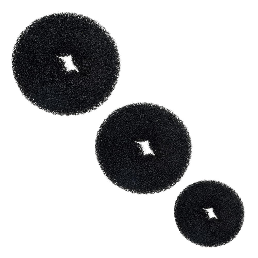 Set da 3 Pezzi per Chignon a Ciambella per Capelli Neri, Chignon ad Anello, modellatore per Ciambella per Capelli Corti e Sottili (6 cm, 8 cm, 12 cm)