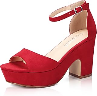 CAMSSOO Women's Platform Heels Chunky Heel Open Toe Ankle Strap Sandals