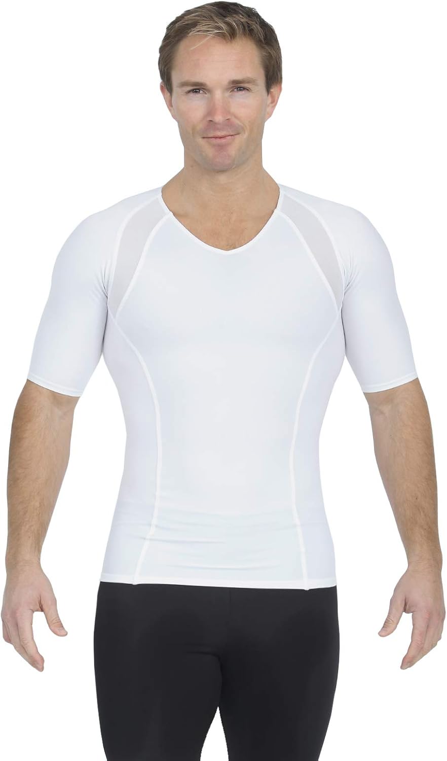 Insta Slim Men's Mesh Targeted Panel Compression V-Neck Shirt - White - L