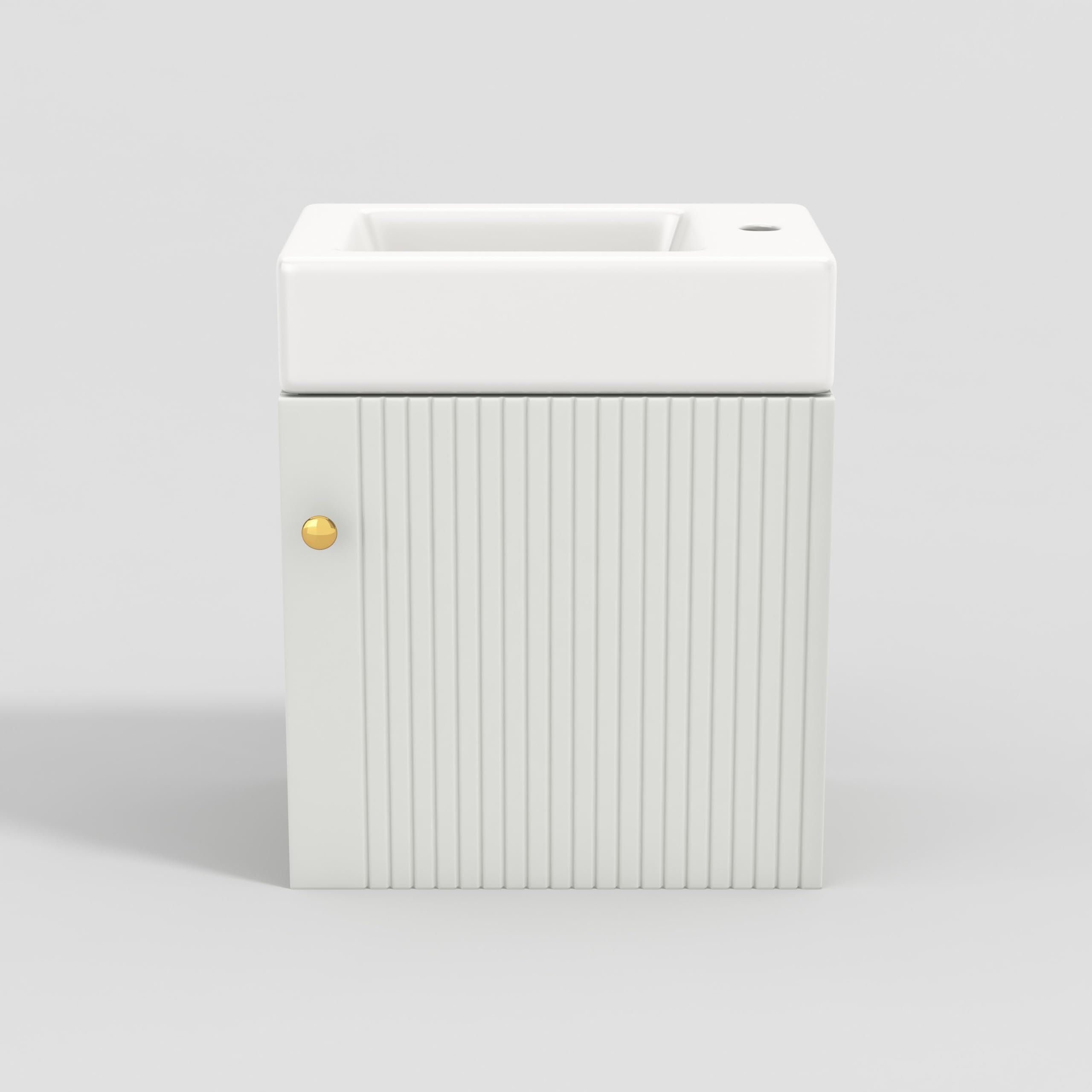 Meuble Salle de Bain avec Vasque Moderne, Vasque en Céramique avec Meuble Sous-vasque 46 cm, Meuble Vasque Suspendu, Petit Meuble Salle de Bain pour Invités, Meuble Vasque WC, Gris/Blanc/Naturel