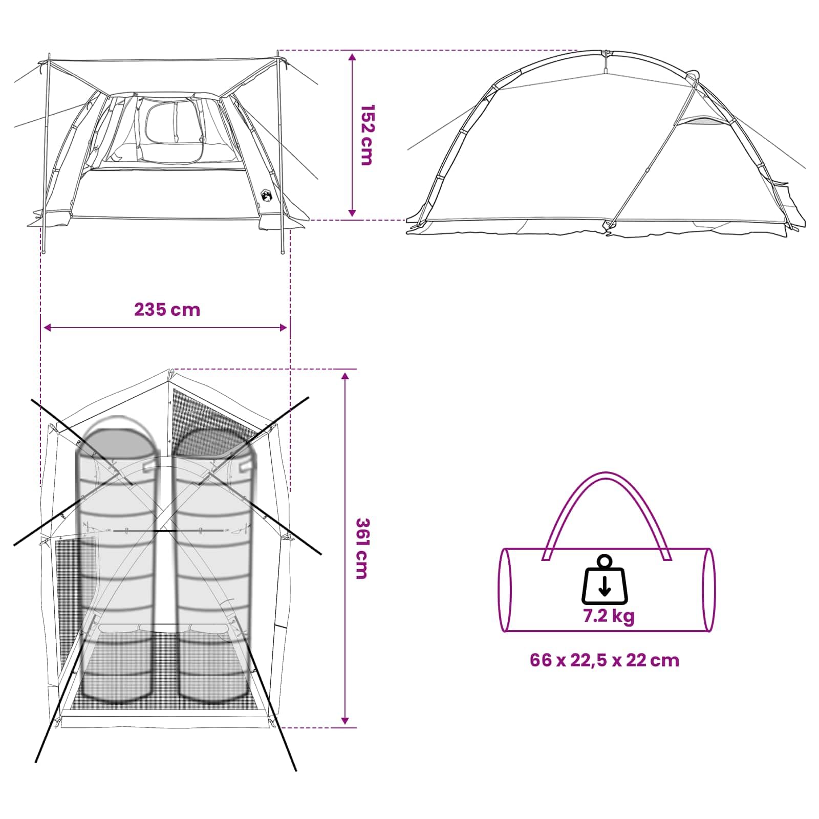 Tente Tunnel Gris et Orange x x avec Montage Rapide et moustiquaire pour Camping randonnée Trekking en Plein air familiale légère et résistante