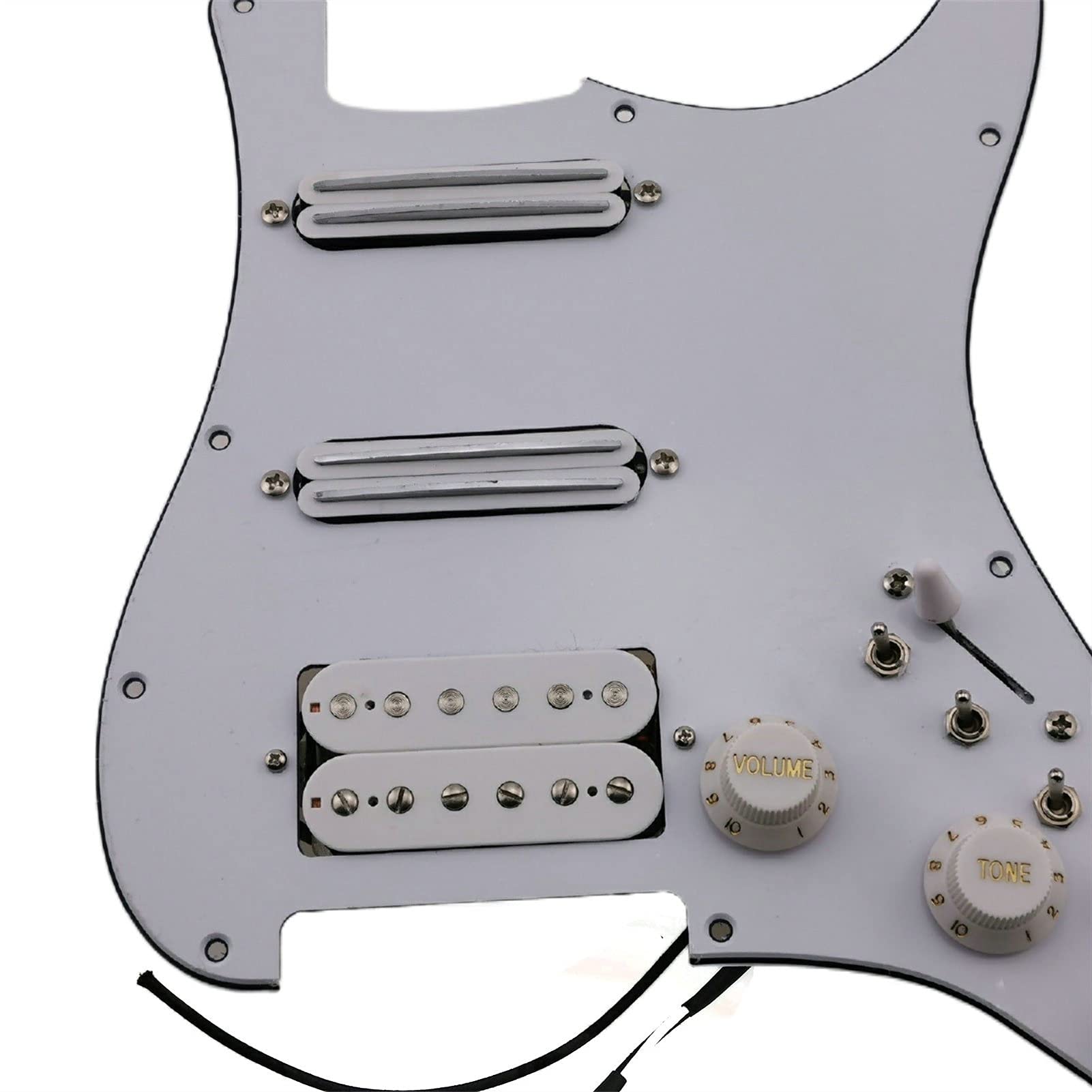Geladenes Schlagbrett Strat Gitarre Pickup Vorverdrahteter Picker Alnico V Humbucker Pickup Single Cut Funktion Kabelbaum Guitar Set White Pickup (Color : White Pickguard)