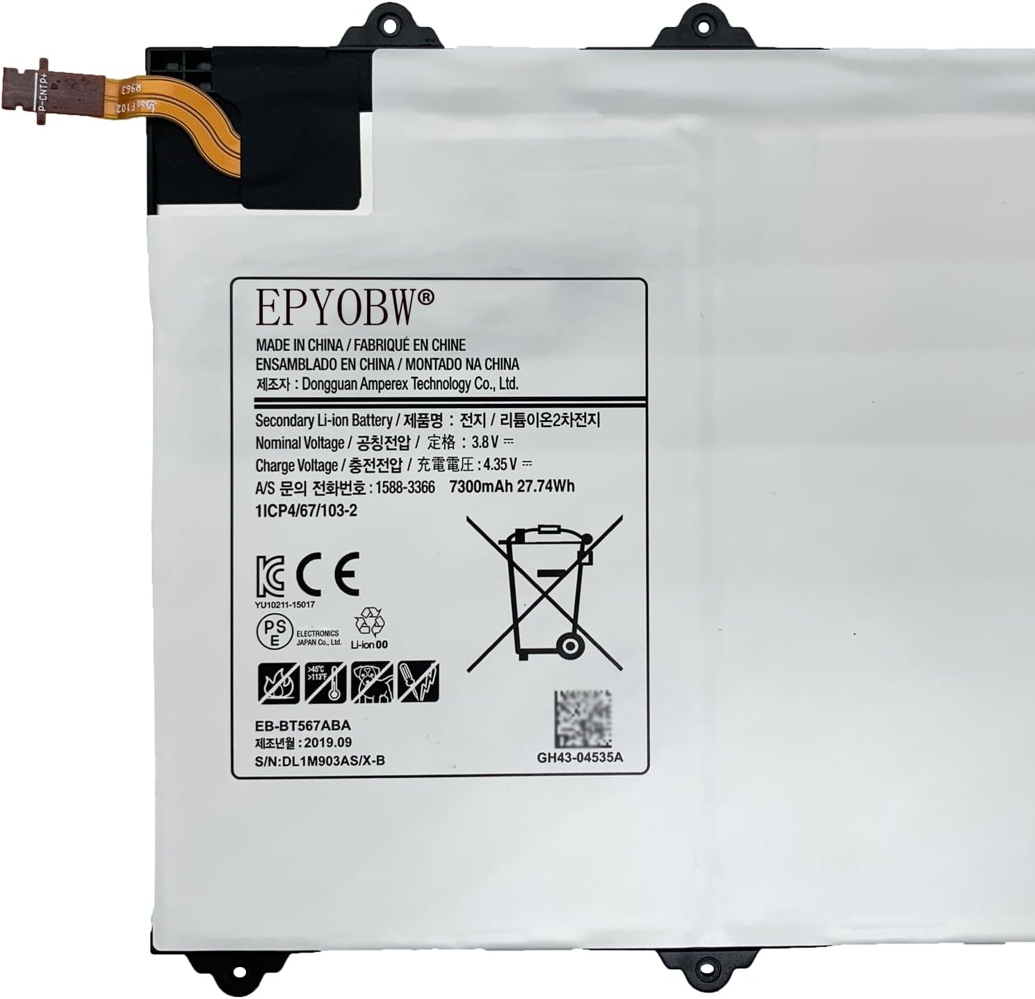 EB-BT567ABA Laptop Battery 27.74Wh 7300mAh 3.8V Compatible with Samsung Galaxy Tab E 9.6 XLTE SM-T567 SM-T567V SM-T560NU Series Tablet EB-BT567ABE