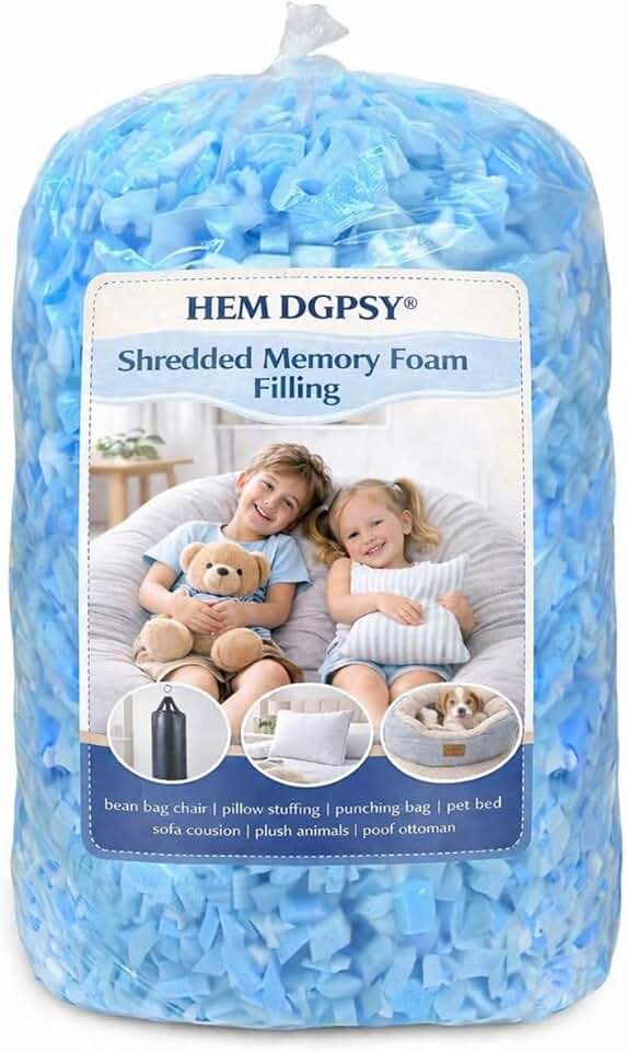 Enchimento de espuma viscoelástica desfiada 1,2 kg (azul), enchimento de travesseiro para cama de cachorro, enchimento de pufe, saco de pancadas, almofadas, pufe, artes e artesanato