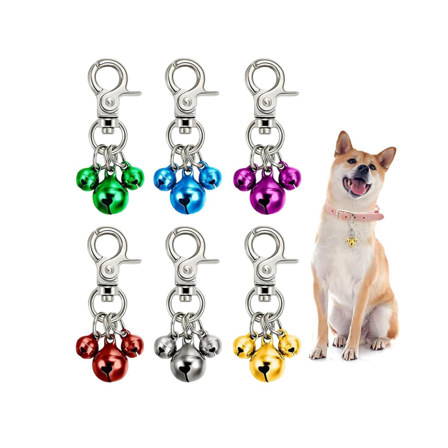 MaoNativey 6 Pack Pet Bells for Collars, Loud Dog Bells with Key Ring in 6 Colors