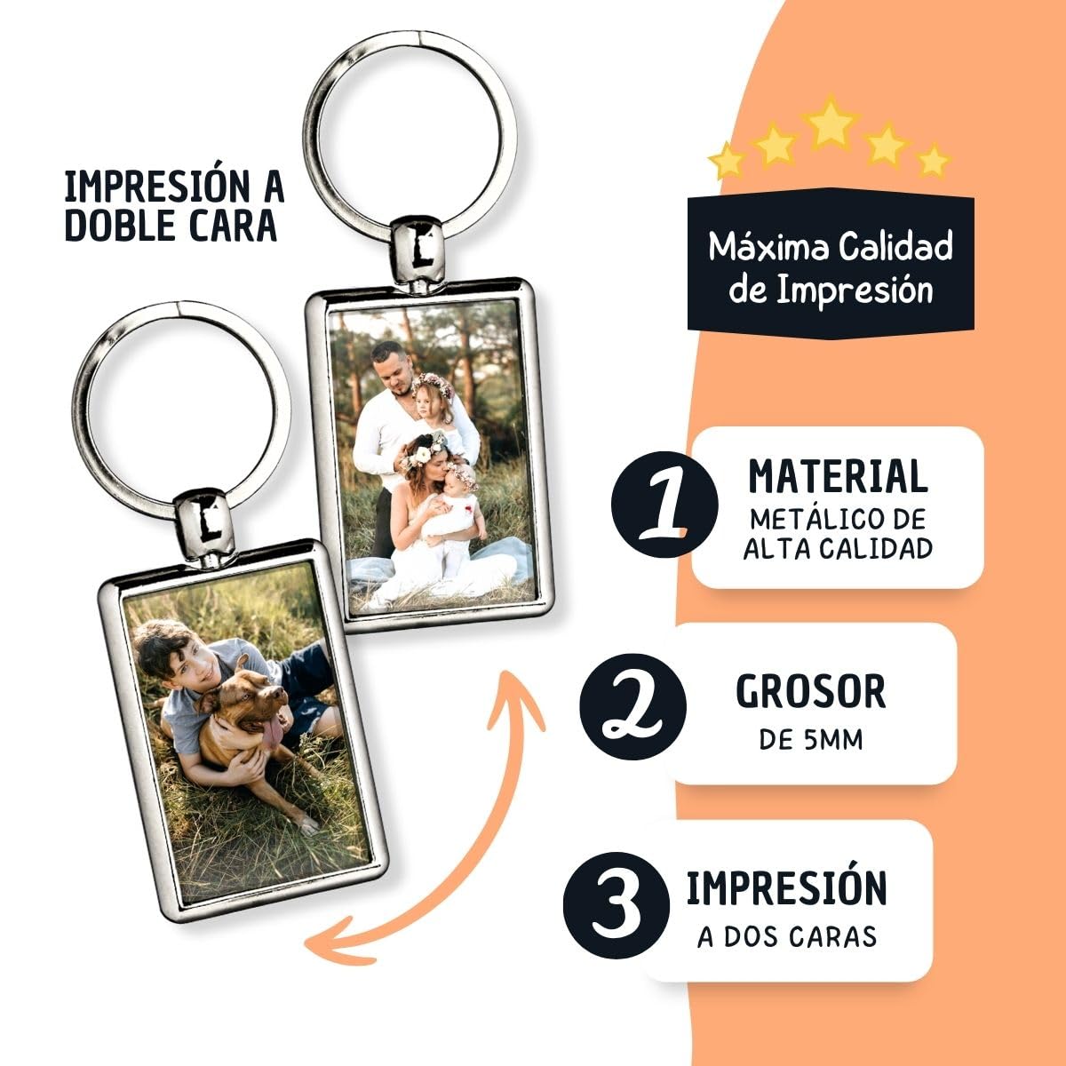 DEREGALOOS Llavero con Foto Personalizado | Llavero Metálico con Tapa Acrílica | Regalos personalizados con foto | Llaveros para el Día del Padre, Día de la Madre, San Valentín, Amigos