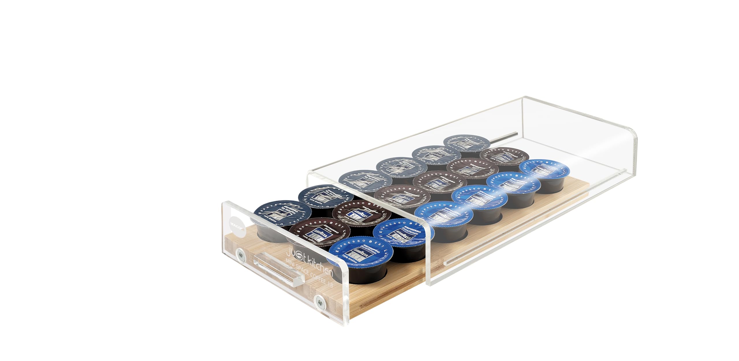MACOM Dispenser Portacapsule Universale per Macchine Caffè, 18 capsule, cassetto in bambù, Just Kitchen 836 Mini Space Coffee