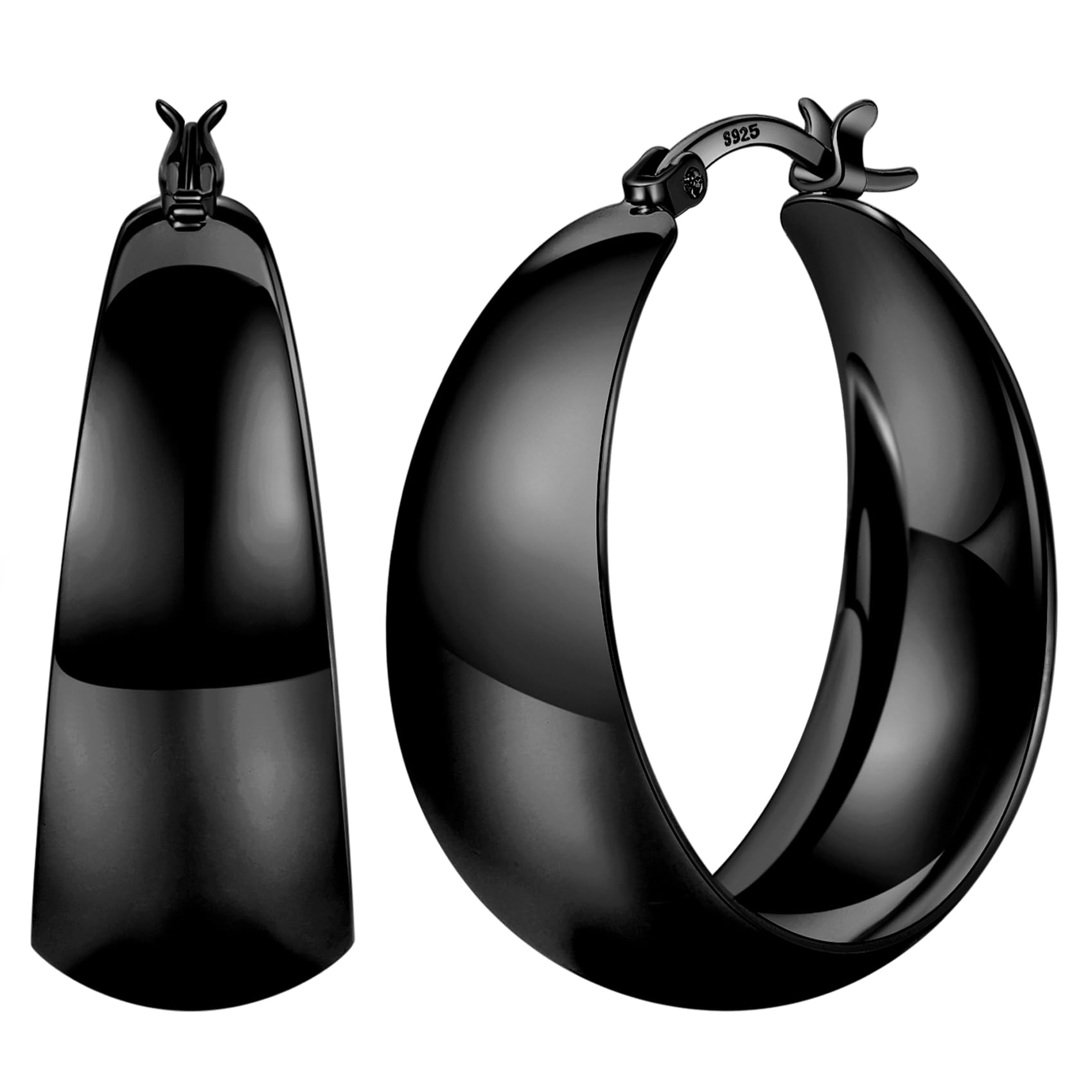 Senteria Ohrringe Silber 925 Creolen für Damen Hypoallergen Leichte 12mm Breite 14K Vergoldete Ohrringe Gold Groß Dick Creolen Ohrringes Damen 25/30/40/50mm
