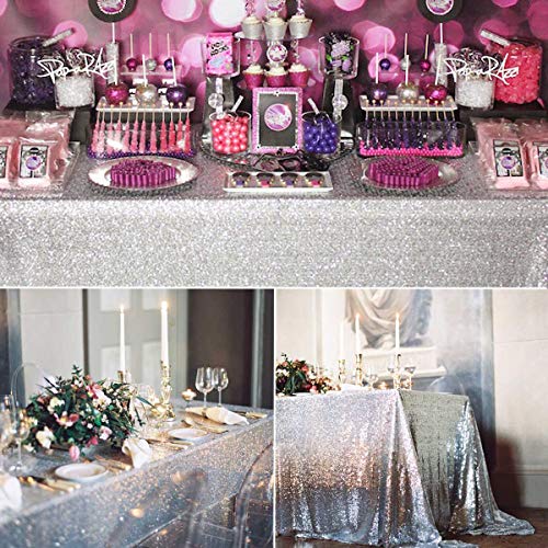 Lqiao 120X200Cm Silver-Sequins Table Cloth, Luxurious Rectangle Sequin Tablecloth, Sparkly Wedding/Christmas Decoration, Silver #TOP3
