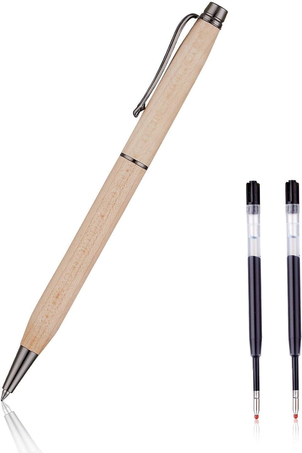 Artinova Wooden Gel Pen Black Ink Handcrafted with Two 0.5mm Black Ink Refills Made of Walnut (Maple)