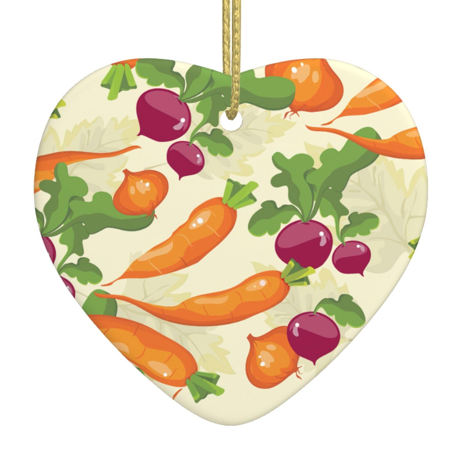 Nbtghga White Cartoon Vegetables Print Christmas Ornaments, Ceramic Hanging Ornament, Xmas Tree Decoration, Holiday Home Decor