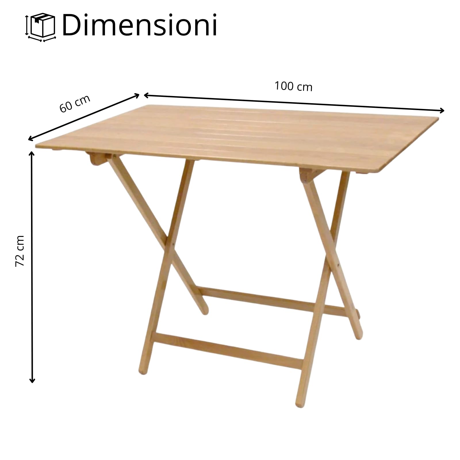 EffeDecor Tavolo Pieghevole in Legno 100x60 Pic Nic Birreria Salvaspazio Tavolino Richiudibile in Legno di Faggio Naturale Portatile da Interno Esterno Campeggio Giardino