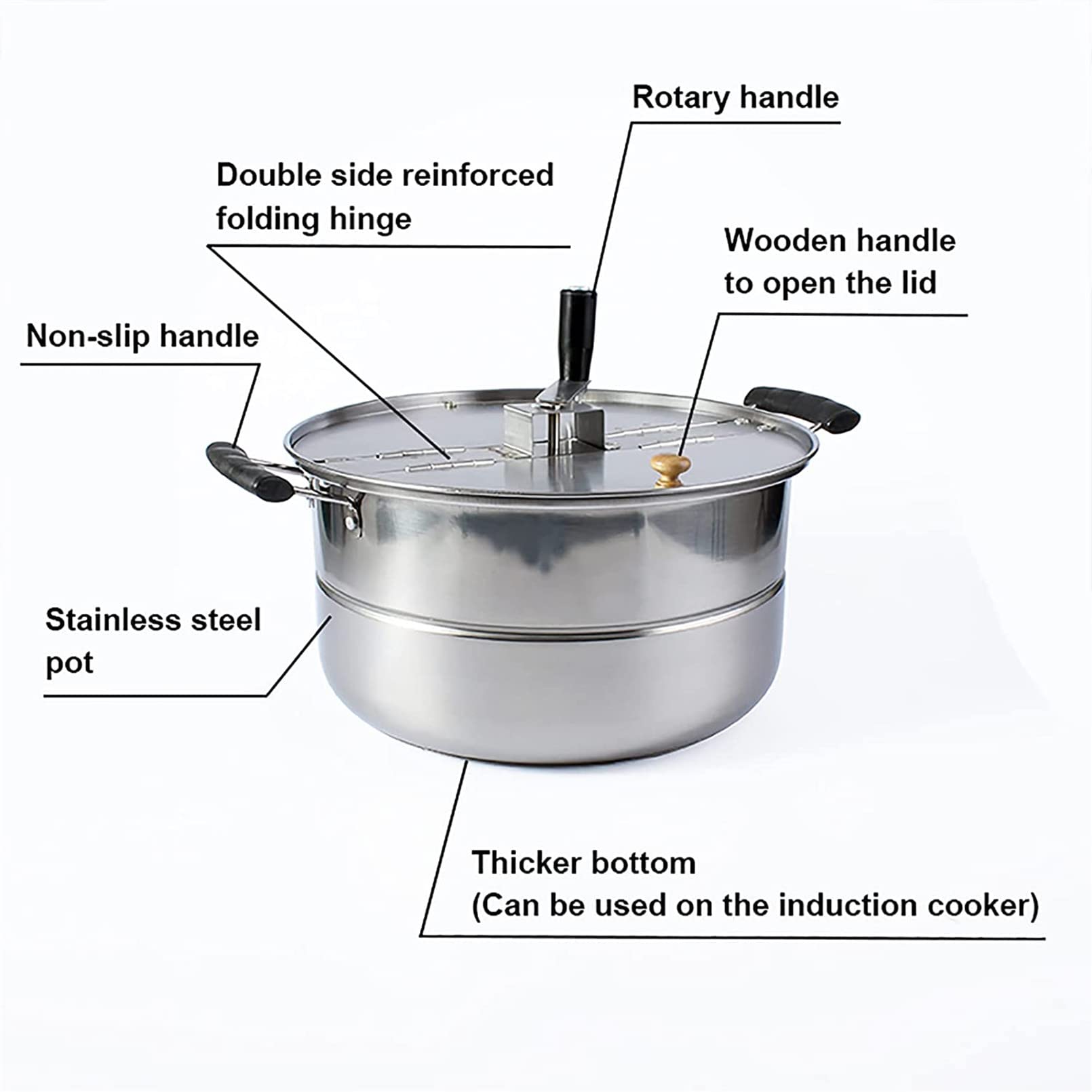 Mezcla Manual De Olla De Palomitas De Maíz De Acero Inoxidable Estufa Casera Máquina De Palomitas De Maíz a Gas Comercial Antiadherente Manual Máquina De Maíz con Manivela De Aceite Caliente