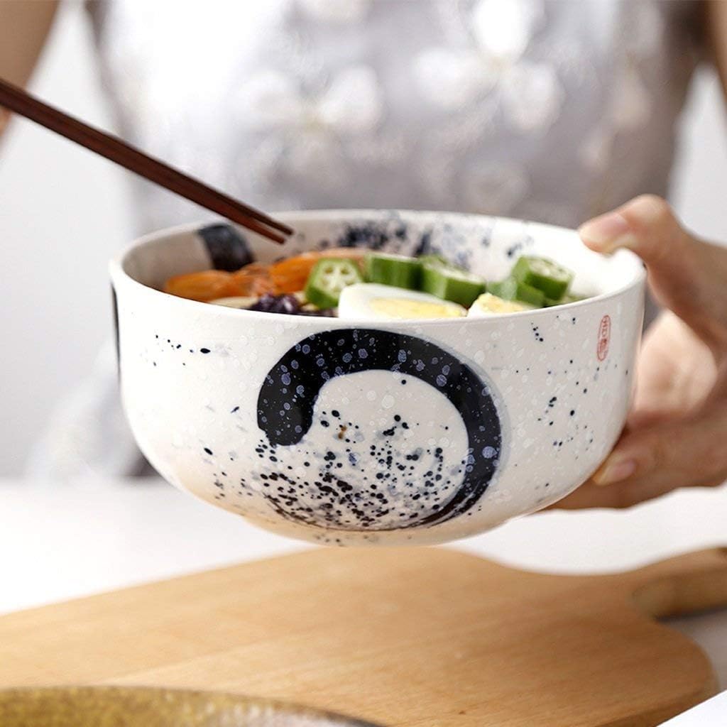 スープボウル 和風の陶器の創造的なラーメンボウル950ml世帯6 5インチのフルーツサラダボウルレトロな手描きの食器ラーメンサラダスープフルーツボウル かわいい