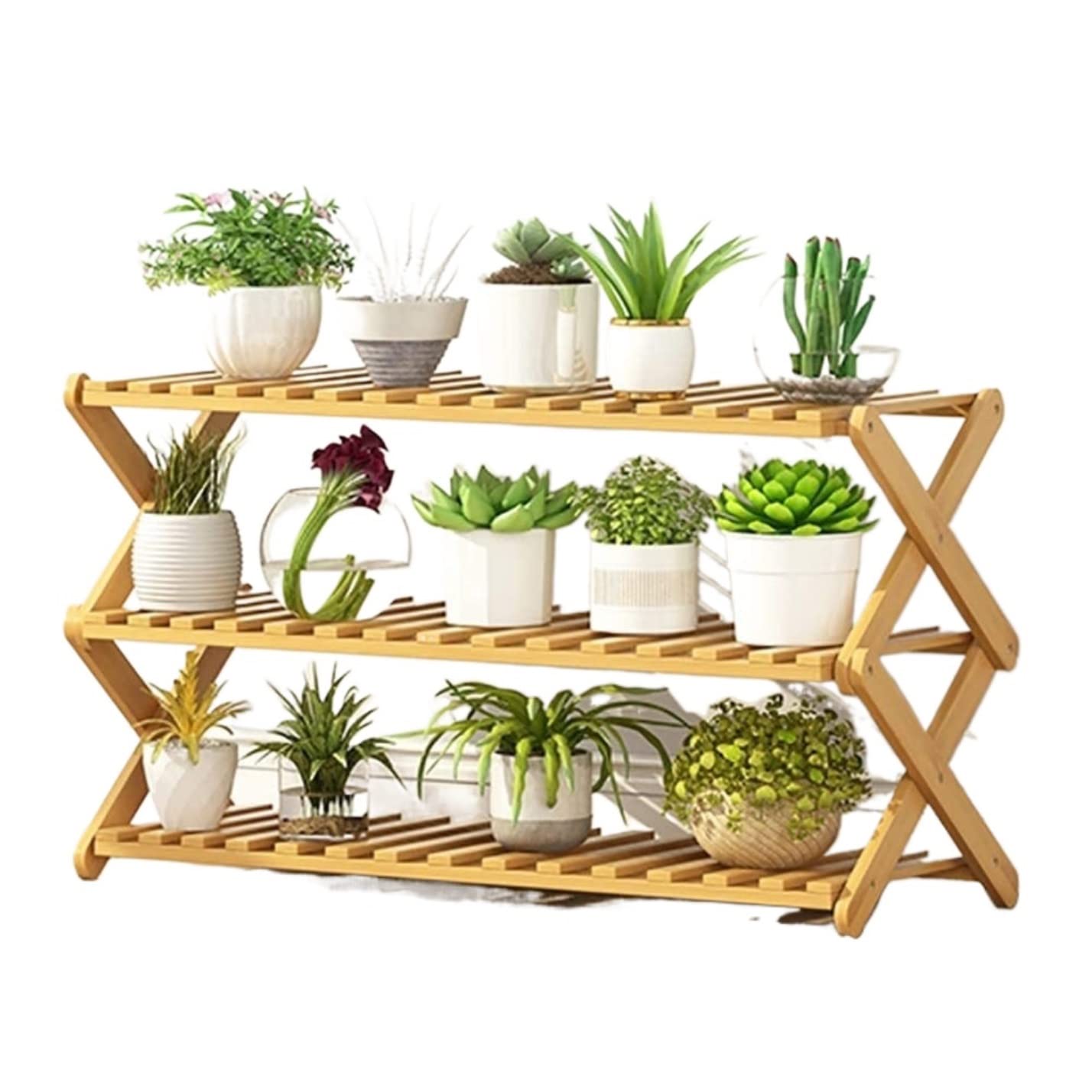 MHbdfsxz Plant Shelf For Multiple Plants Bamboo Wood Plant Shelf Folding Flower Display Stand Indoor Home Patio Garden Flower Stand For Patio(38*31*80cm)