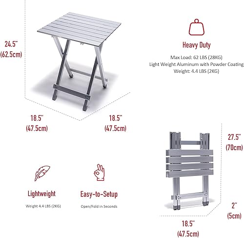 Miniatura 3 de SUNNYFEEL Mesa de camping plegable  Mesa de picnic portátil de aluminio ligero, 18.5 x 18.5 x 24.5 pulgadas para cocinar, playa, senderismo, viajes,