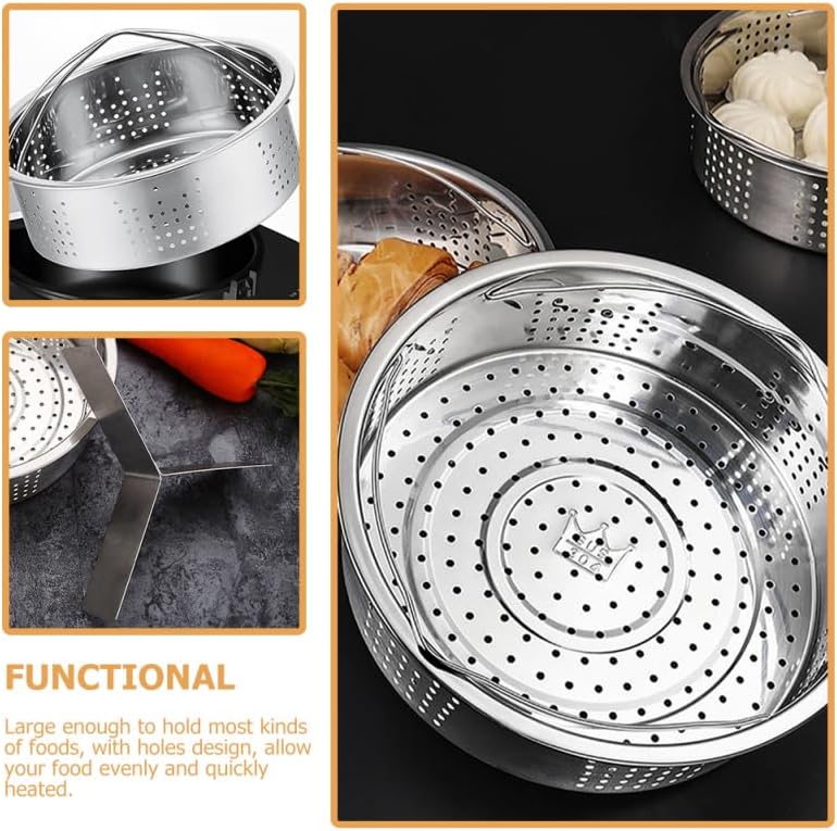 Stainless Steel Steamer Basket with Trivet Rack 8.26 Inch Food Steamer Pot Accessory for Rice Vegetables Seafood Buns Dumplings Kitchen Cooking