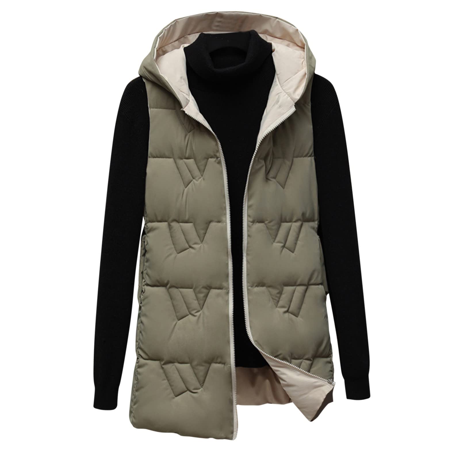 Genérico Chaleco Mujer Largo Invierno acolchado ligero Borrego chaqueta acolchada de talla grande sin Mangas Tallas Grandes versátil al Aire Libre