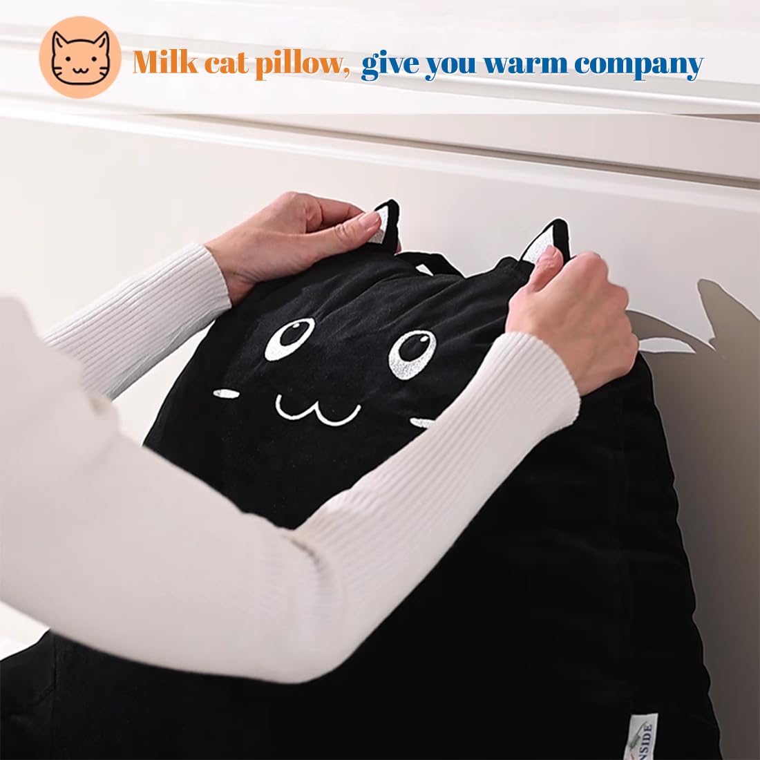 SUNSIDE Lesekissen mit Katzenmotiv, Rückenkissen zum Sitzen im Bett, zerkleinertes Rückenkissen aus Memory-Schaum mit Armlehnen, geeignet zum Lesen, Entspannen,