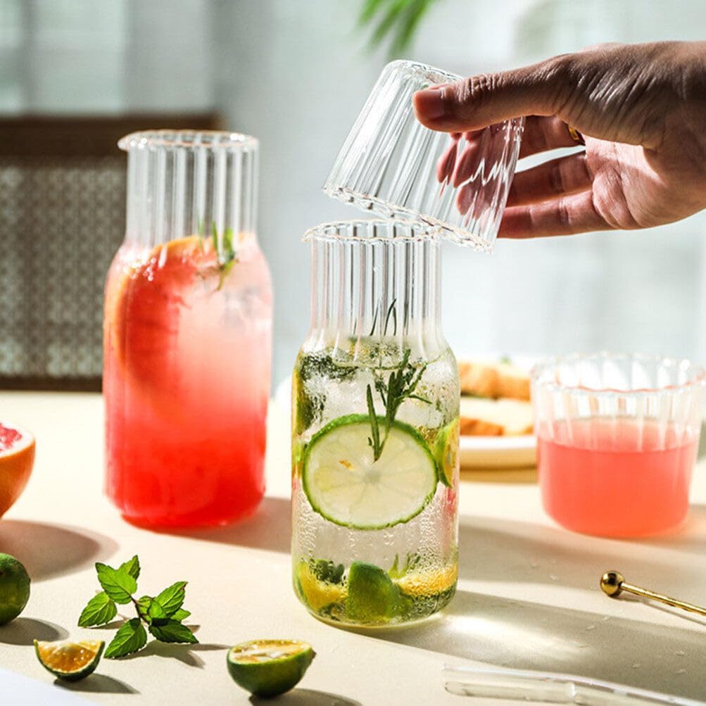 Clear Bedside Water Carafe Set with Tumbler Glass Wood Tray Water Jug Glass Container Decanter Night Water Carafe Juice Water Pitcher for Home Bathroom