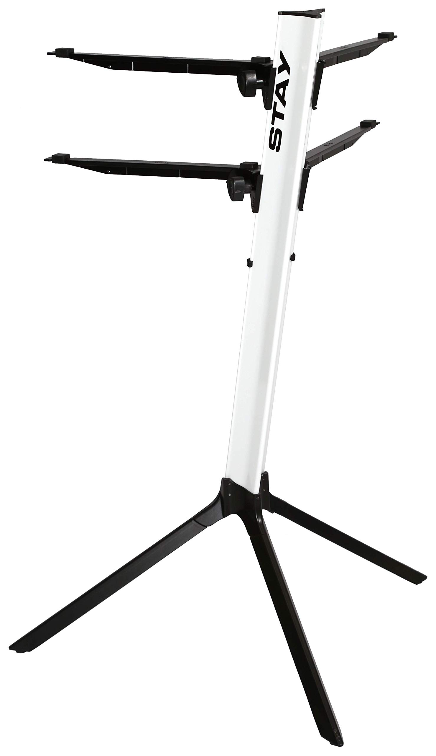 STAY - Soporte delgado para teclado de 2 niveles con brazos curvados de nivel superior, color blanco