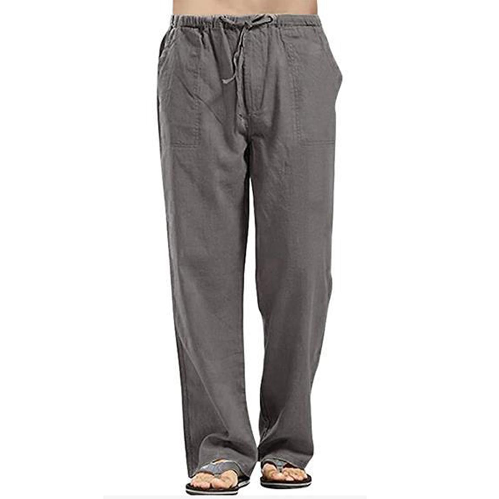 Remxi Pantalon Lin Homme Été Pantalons de Plage Léger Elastique Yoga Pantalon