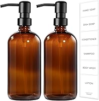 GMISUN Amber Glass Soap Dispenser 2 Pack - 17oz Rustproof Stainless Steel Pump, Farmhouse Vintage Kitchen Bathroom Hand Dish Soap Dispensers
