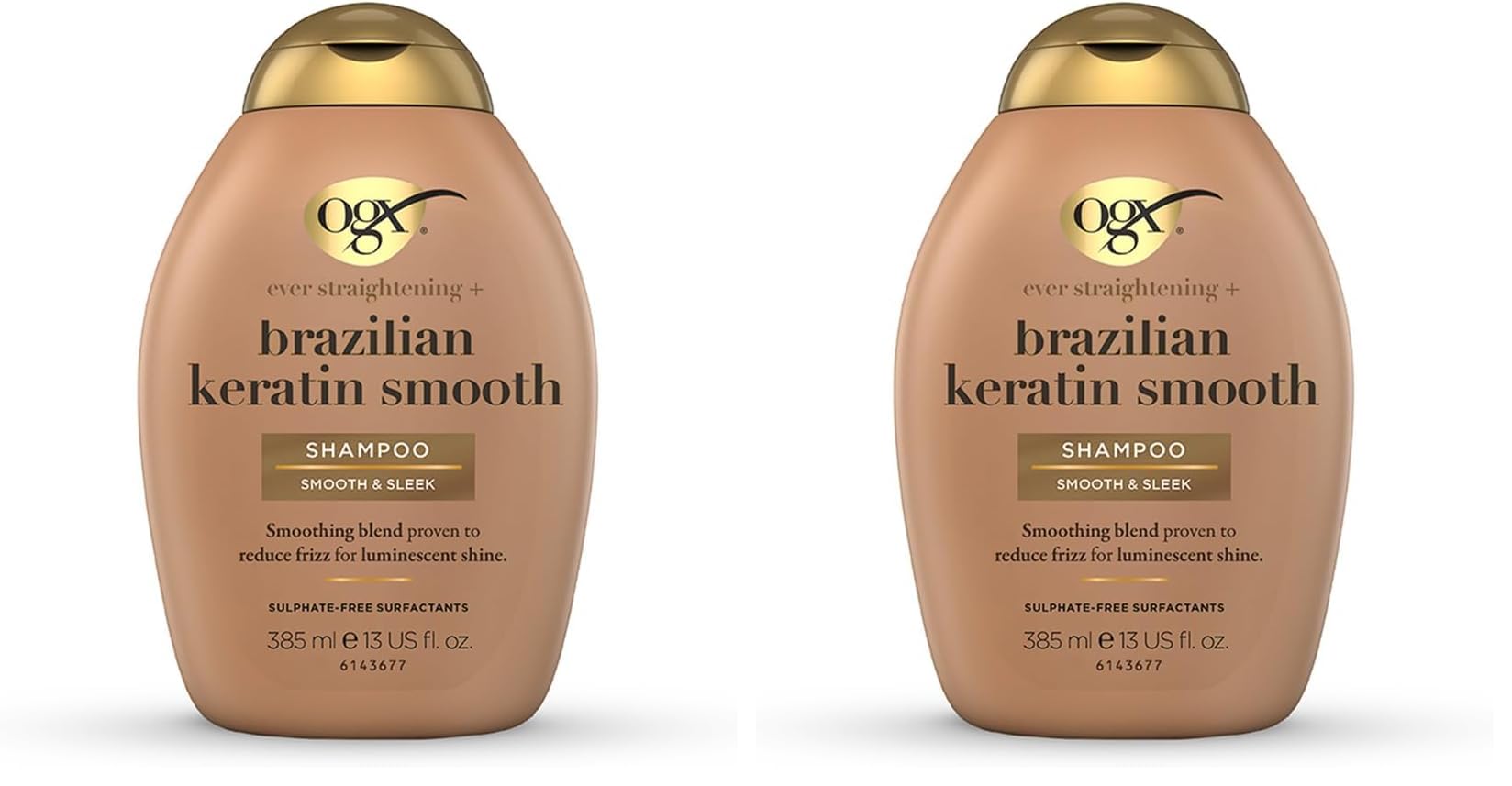 OGXBrazilian Keratin Therapy Shampoo for Shiny Hair, Sulfate-Free, with Coconut Oil and Avocado Oil, 13 Fl Oz (Pack of 2)