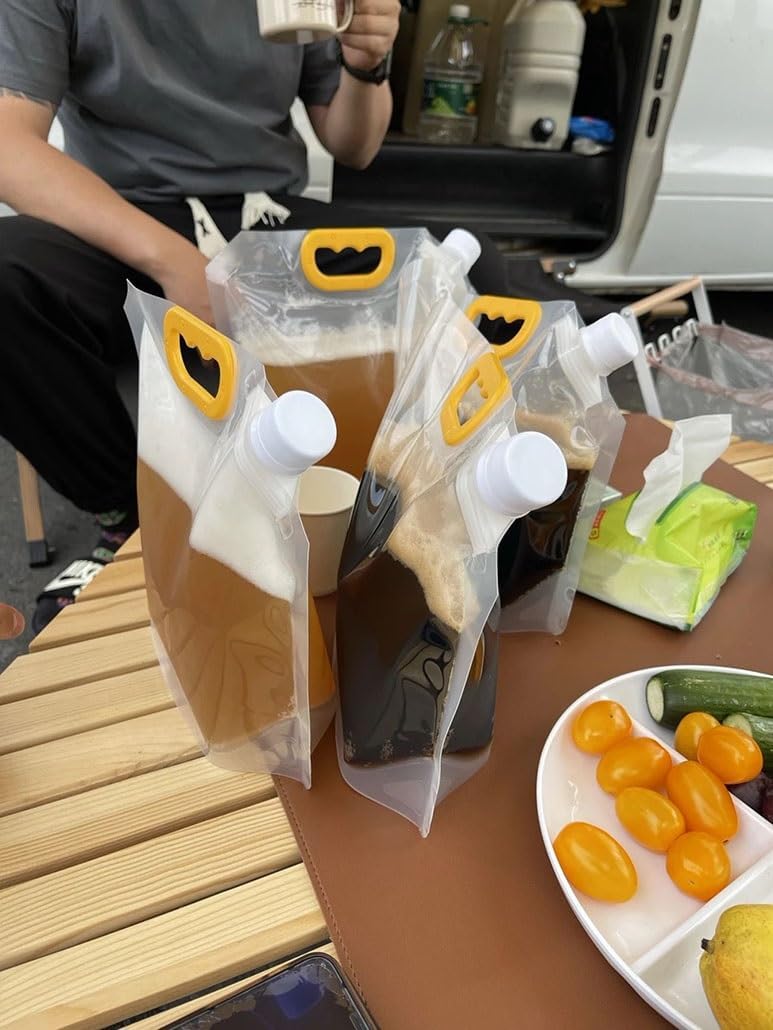 10Pcs Juice Travel Plastic Flasks Bags Portable Collapsible Beverage Bag, Foldable Food-Grade BPA-Free Water Carrier Liquid Container(2.5L)