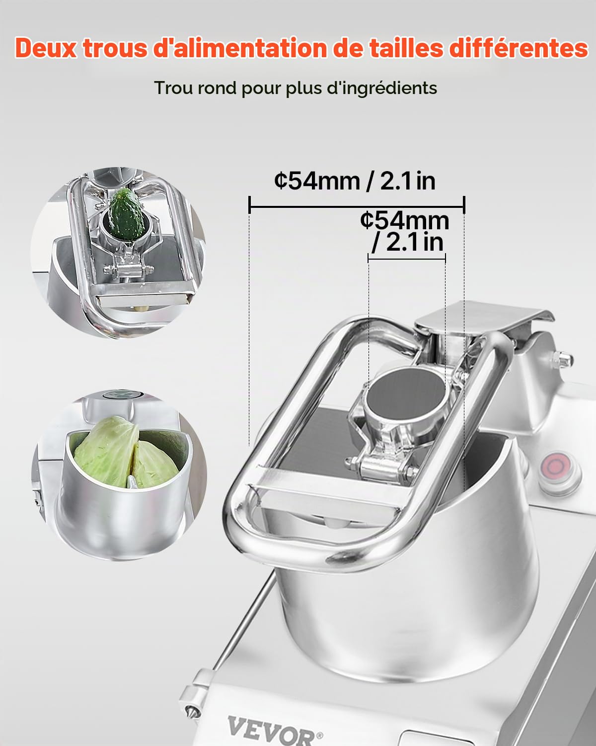 VEVOR Robot culinaire multifonction, 2 trous d'alimentation, hachoir à légumes en acier inoxydable de qualité alimentaire, 750 W, avec 6 lames détachables, broyeur et trancheuse, pour légumes, fruits