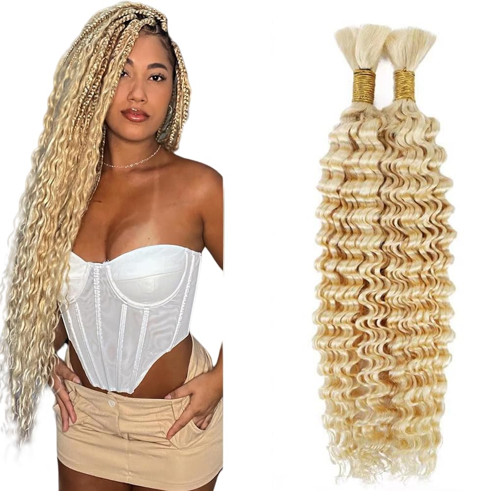 Evaxilc Human Hair Braiding 28 28 Inch #613 Bleach Blonde Color Real Unprocessed Virgin Bulk Hair Extension For Braiding 2 Bundles/pack Total 100g