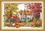 Maydear Cross Stitch Kits Stamped Full Range of Embroidery Starter Kits for Beginners DIY 11CT 3 Strands - Autumn House 34×24(inch)