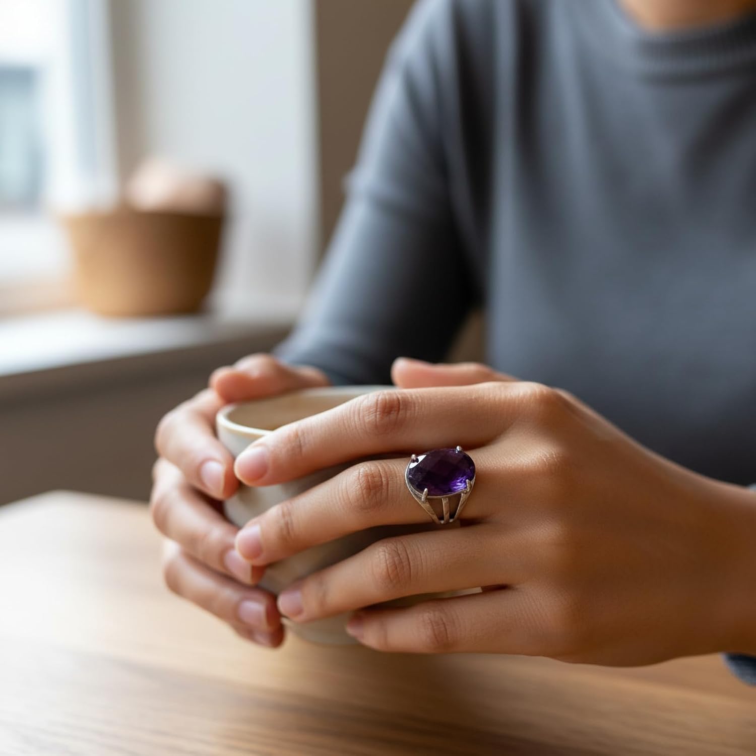 Amethyst Rings, Natural Oval Shape Gemstone Birthstone Rings Spiritual Jewelry, Healing Reiki Purple Crystal Rings for Women - Image 3