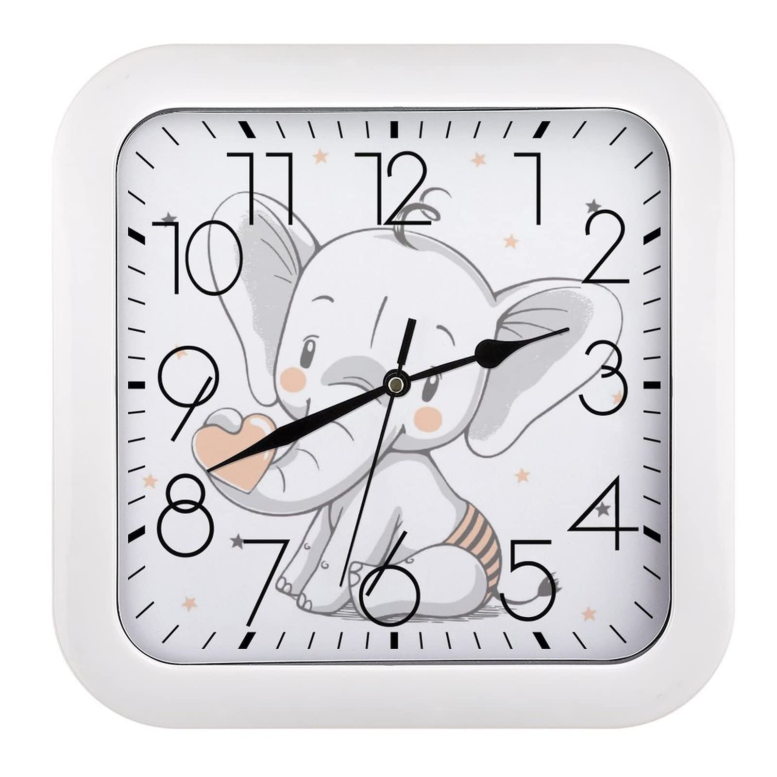 Horloge murale éléphant décorative carrée pour salon et chambre 26cm