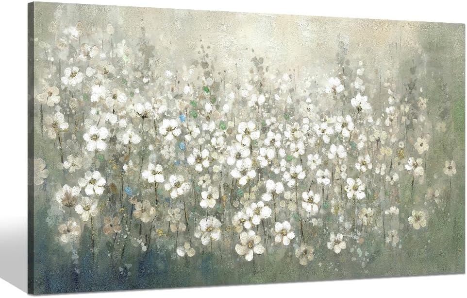 Flower Wall Art Canvas Decor: Bedroom Living Room Modern White Floral Hand Painted Painting Abstract Gold Foil Botanical Picture Heavy Textured Vintage Nature Wildflower Print Artwork for Farmhouse Abstract Theme 02 48"L x 24"W